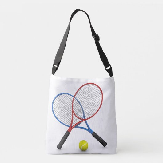 3D blauwe rode tennisrackets en bal Crossbody Tas (Achterkant)