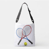 3D blauwe rode tennisrackets en bal Crossbody Tas (Voorkant)