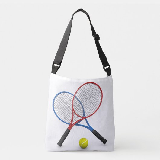 3D blauwe rode tennisrackets en bal Crossbody Tas (Voorkant)