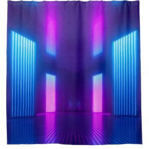 3d, blauwe, roze violet neon abstracte achtergrond douchegordijn