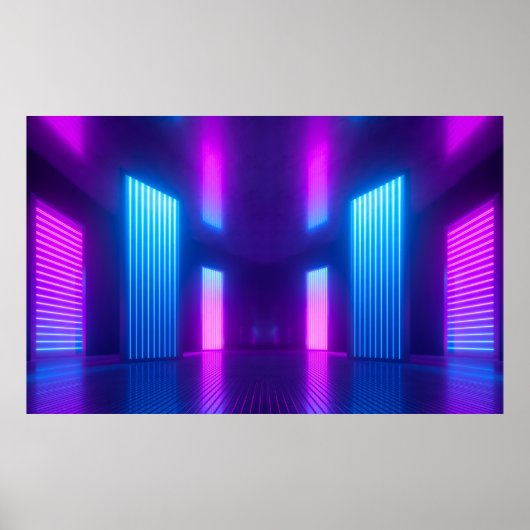 3d, blauwe, roze violet neon abstracte achtergrond poster (Voorkant)