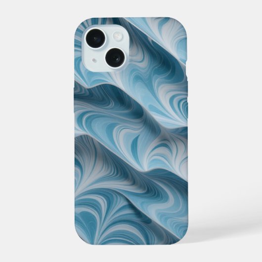 3D Blauwe Witte Marmeren Abstracte Textuur iPhone 15 Case (Achterkant)