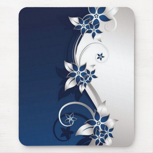 3D bloemen blauw en wit Muismat (Voorkant)