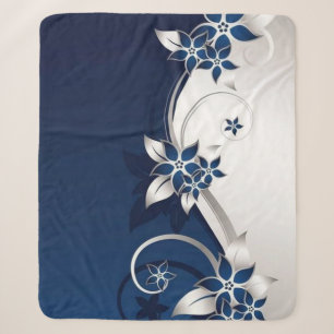 3D bloemen blauw en wit Sherpa Deken