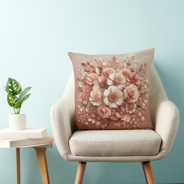 3D Bloemen Blush Roze Sierkussen (Stoel)