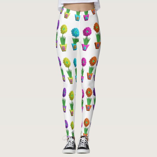 3D bloemen in potten Leggings (Voorkant)