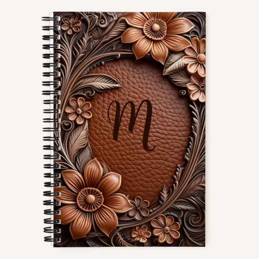 3d Bloemen lijst in reliëf leer look monogram Notitieboek (Voorkant)