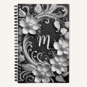3D Bloemen lijst in reliëf leer look monogram Notitieboek (Voorkant)