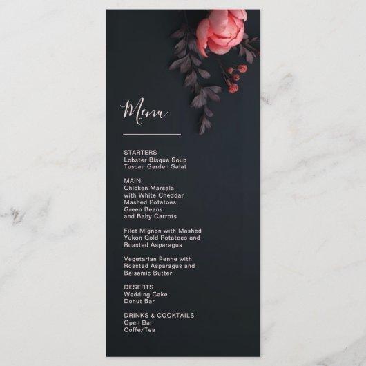 3D Bloemen Roos Donkere Romantische Bruiloft Menu (Voorkant)