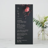 3D Bloemen Roos Donkere Romantische Bruiloft Menu (Staand voorkant)