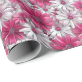 3D Bloempatroon met Hete Roze en Witte Bloemen Cadeaupapier (Rol Hoek)