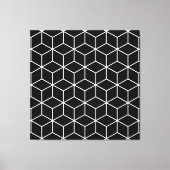 3D-blokjes geometrische witte lijn op zwart LG-pat Canvas Afdruk (Voorkant)