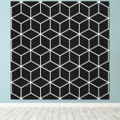 3D-blokjes geometrische witte lijn op zwart LG-pat Canvas Afdruk (Insitu (Houten vloer))