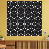 3D-blokjes geometrische witte lijn op zwart LG-pat Canvas Afdruk (Insitu (Woonkamer))