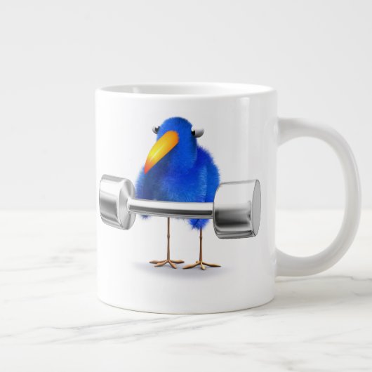 3d Blue Bird Weightlifter Grote Koffiekop (Rechts)