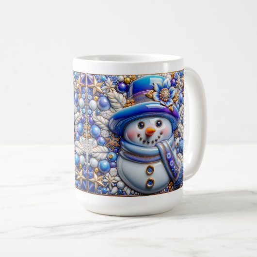 3D Blue Christmas Snowman  Koffiemok (Voorkant rechts)