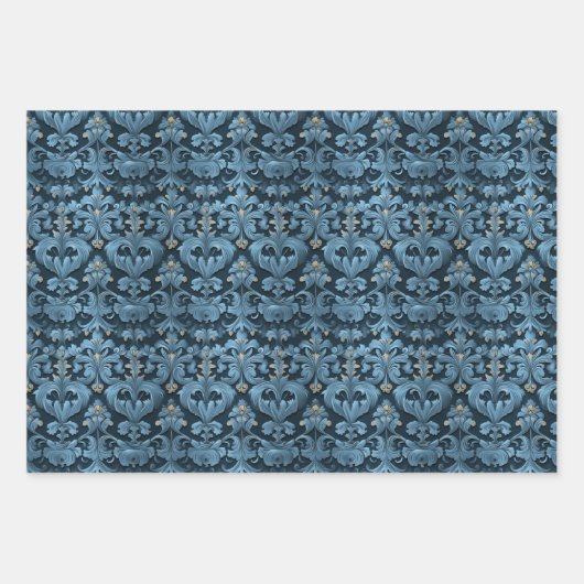 3D Blue Damask Pattern  behang Inpakpapier Vel (Voorkant 3)