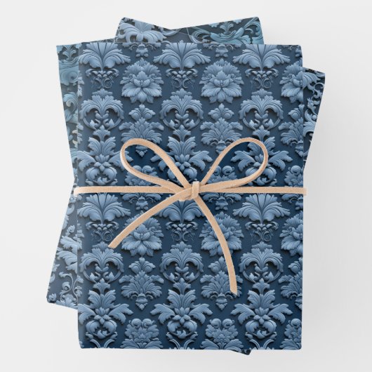 3D Blue Damask Pattern  behang Inpakpapier Vel (In situ)