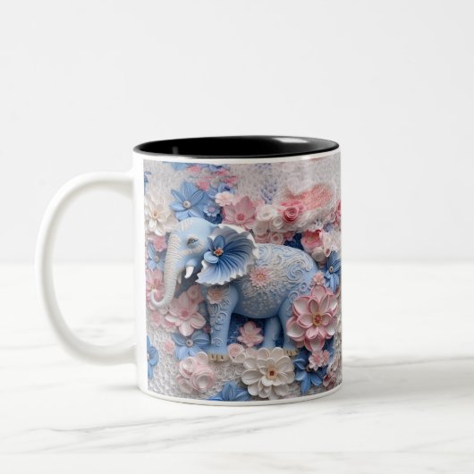 3D Blue Elephant Mok met Bloemen (Links)