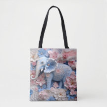 3D Blue Elephant Tas Canvas tas met bloemen