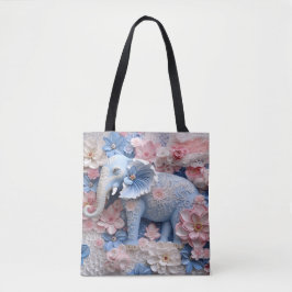 3D Blue Elephant Tas Canvas tas met bloemen