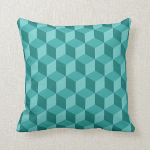 3D Blue Geometric Cube Pattern Kussen