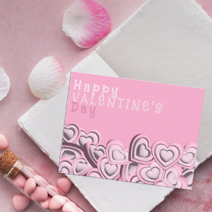 3D Blush Pink Hearts Happy Valentine Day Briefkaart