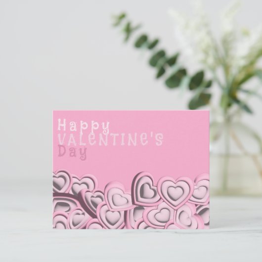 3D Blush Pink Hearts Happy Valentine Day Briefkaart (Staand voorkant)
