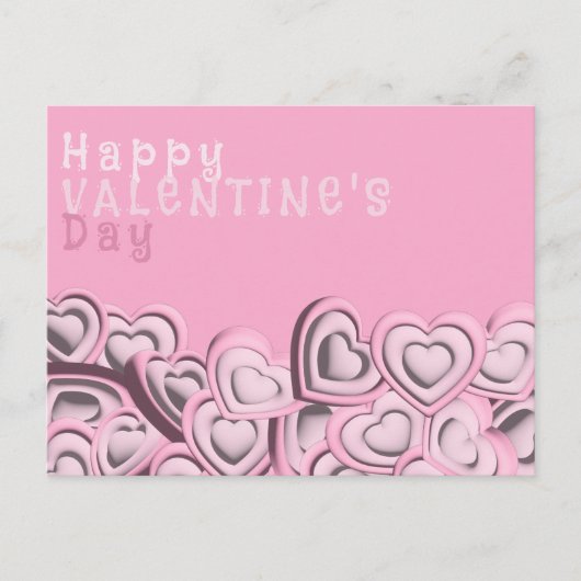 3D Blush Pink Hearts Happy Valentine Day Briefkaart (Voorkant)