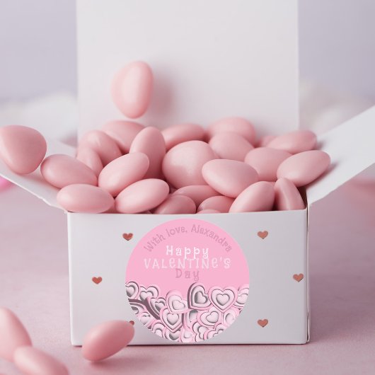 3D Blush Pink Hearts Happy Valentine Day Ronde Sticker