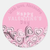 3D Blush Pink Hearts Happy Valentine Day Ronde Sticker (Voorkant)