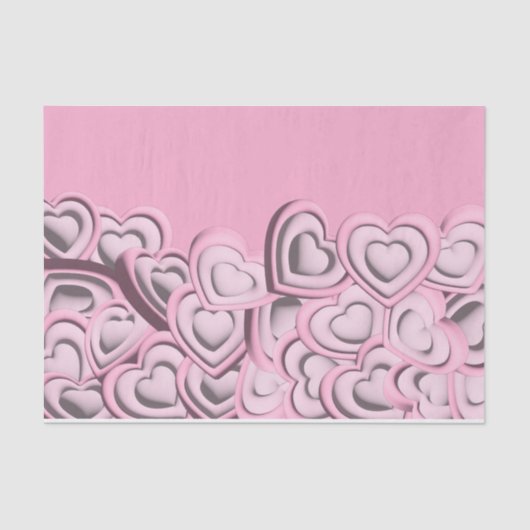 3D Blush Pink Hearts Valentijnsdag ontkoppeling Tissuepapier (Voorkant)