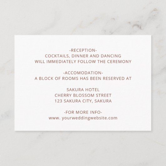 3D Boho Floral Wedding Details Informatiekaartje (Achterkant)