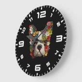 3D Boston Terrier Bloemen Grote Klok (Hoek)