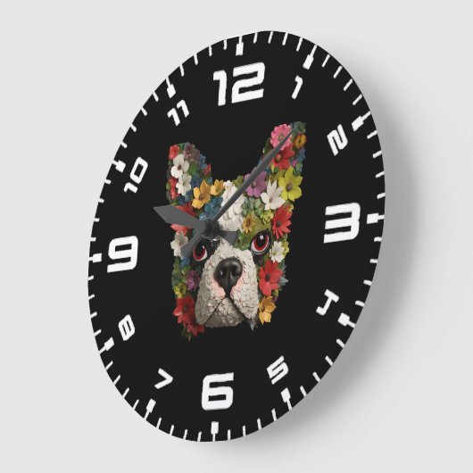 3D Boston Terrier Bloemen Grote Klok (Hoek)