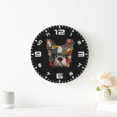 3D Boston Terrier Bloemen Grote Klok (Huis)
