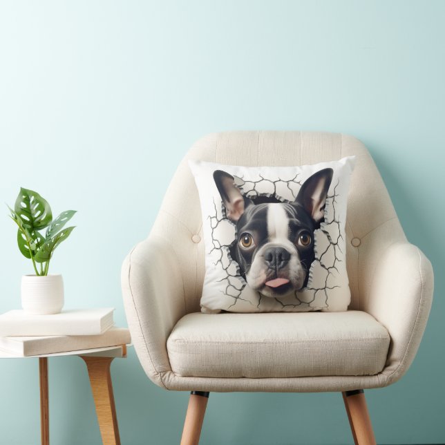 3D Boston Terrier Gebarsten Gat Kussen (Stoel)
