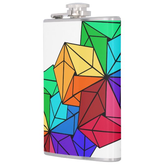 3D Bright Rainbow Cube Driehoeken op Wit Heupfles (Links)