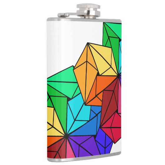 3D Bright Rainbow Cube Driehoeken op Wit Heupfles (Rechts)