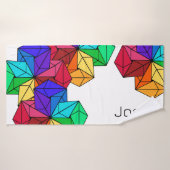 3D Bright Rainbow Cube Driehoeken op Wit Naam toev Badhanddoek (Badhanddoek)