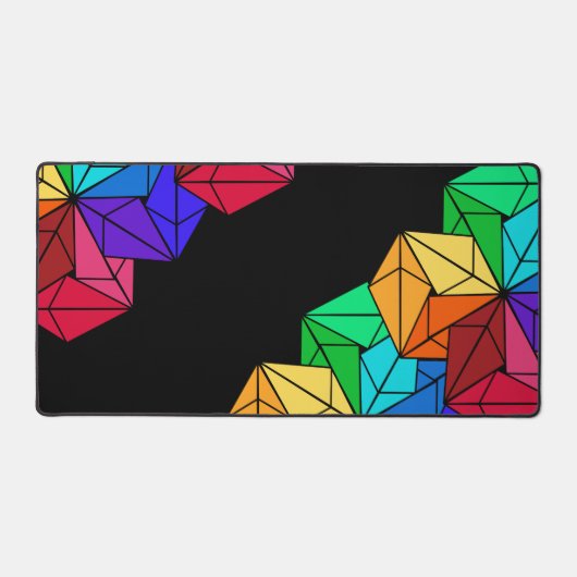 3D Bright Rainbow Cube Driehoeken op zwart Bureaumat (Voorkant)