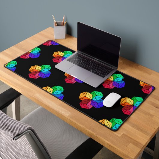 3D Bright Rainbow Cube Driehoeken op zwart Bureaumat (Kantoor 2)