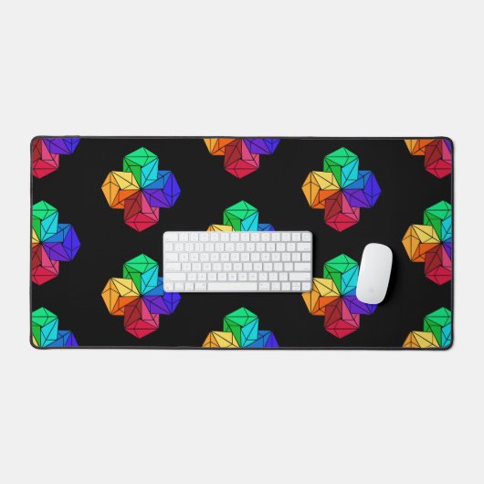 3D Bright Rainbow Cube Driehoeken op zwart Bureaumat (Keyboard & Muis)