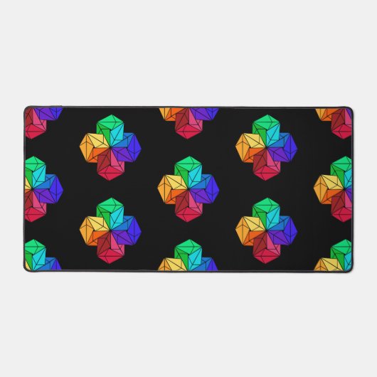 3D Bright Rainbow Cube Driehoeken op zwart Bureaumat (Voorkant)