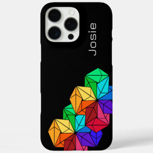 3D Bright Rainbow Cube Driehoeken op Zwart Naam to iPhone 16 Pro Max Hoesje