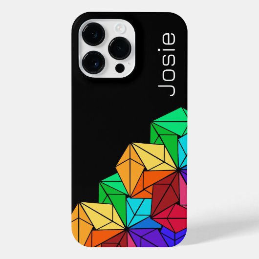 3D Bright Rainbow Cube Driehoeken op Zwart Naam to iPhone Hoesje (Achterkant)