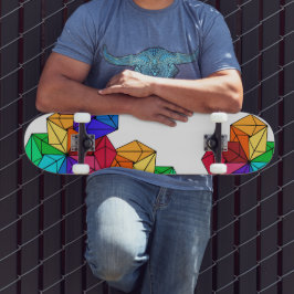 3D Bright Rainbow Random Cube Driehoeken op Wit Persoonlijk Skateboard