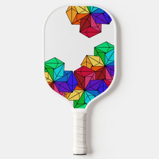3D Bright Rainbow Random Cube Driehoeken op Wit Pickleball Paddle (Voorkant)