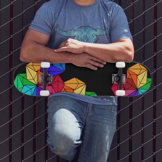 3D Bright Rainbow Random Cube Driehoeken op Zwart Persoonlijk Skateboard (Buiten 3)