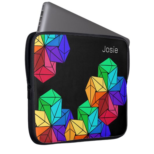 3D Bright Rainbow Random Cubes op Black Naam toevo Laptop Sleeve (Voorkant Rechts)